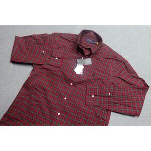 Polo Ralph Lauren Shirt Men Medium Red Plaid Button Dress Preppy Classic Fit NEW